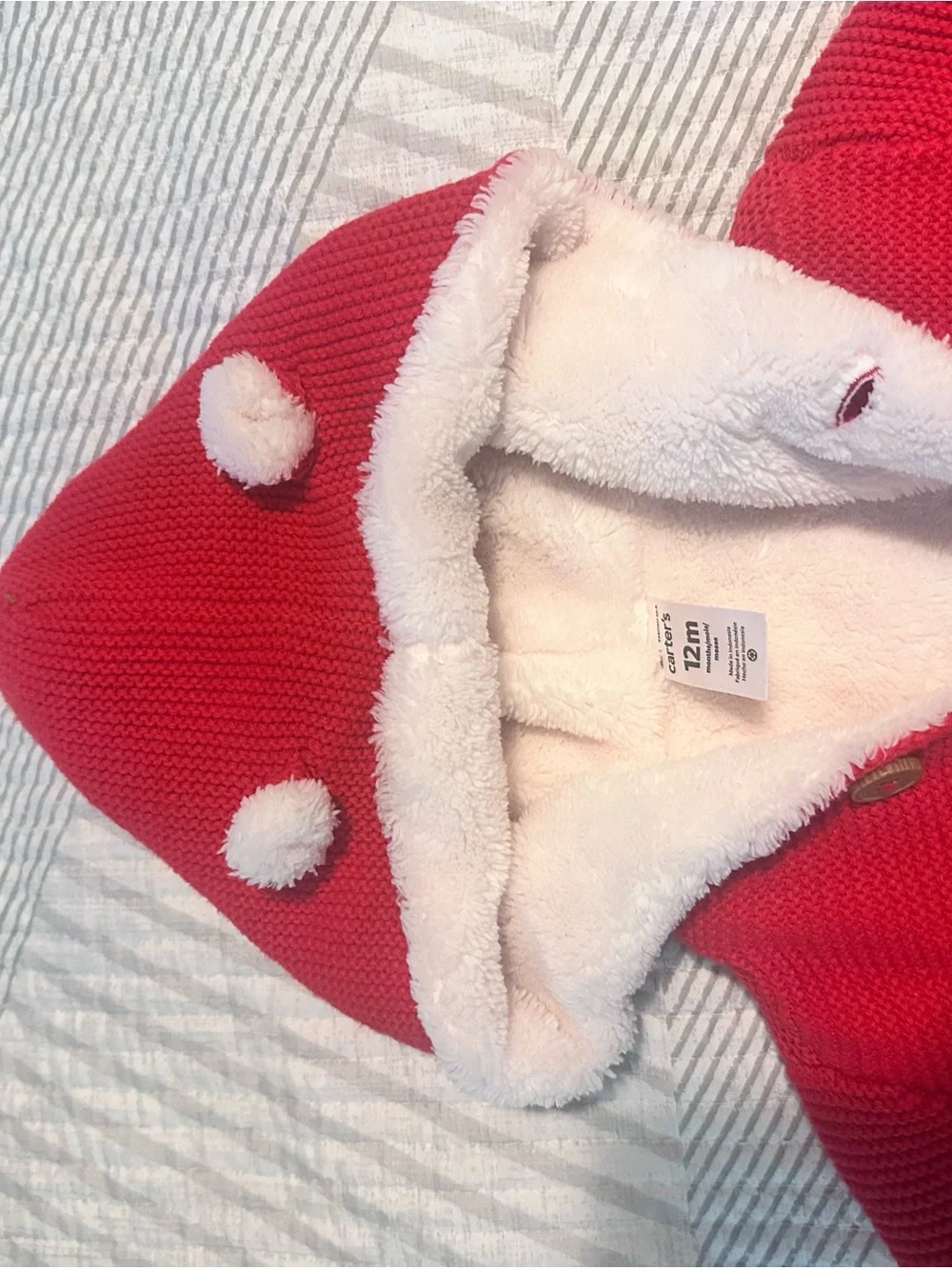 Carter's Red Hooded Baby Pea Coat with Faux-Fur Lining